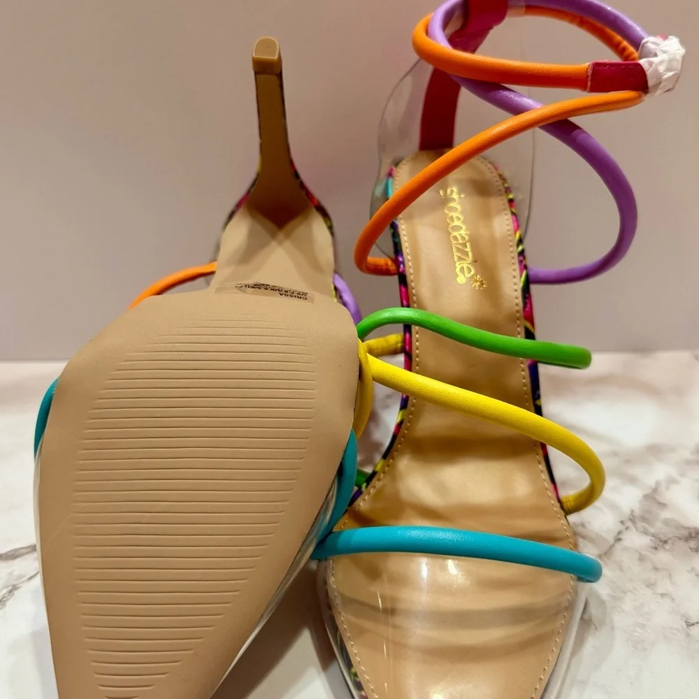 🌈 Shoe Dazzle Crissa Rainbow Strappy Stiletto Heels Size 7.5 NWT